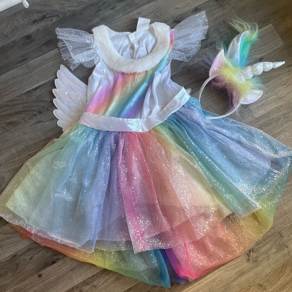 Rainbow Unicorn Kids Halloween Costume Dress with Wings - Picture 3 of 11